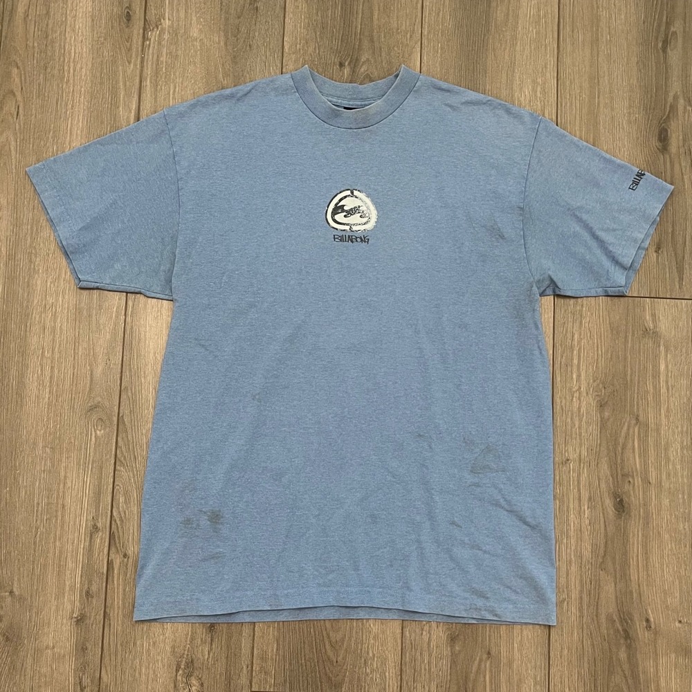 Billabong Mens Blue Graphic T-Shirt Large Surf Wave Logo Distressed Tee VTG